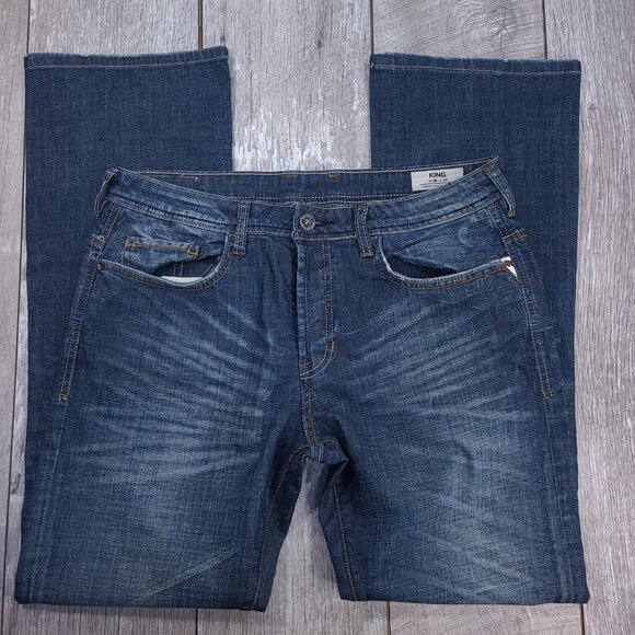 Buffalo Jeans Mens 36x34 Blue Denim King Bootcut Dark Wash Western Pants - Picture 4 of 8